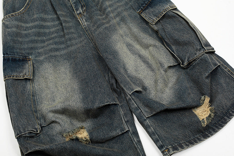 Distressed Cargo Denim Short