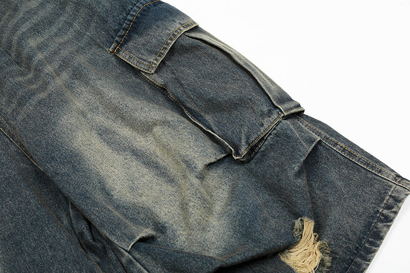 Distressed Cargo Denim Short