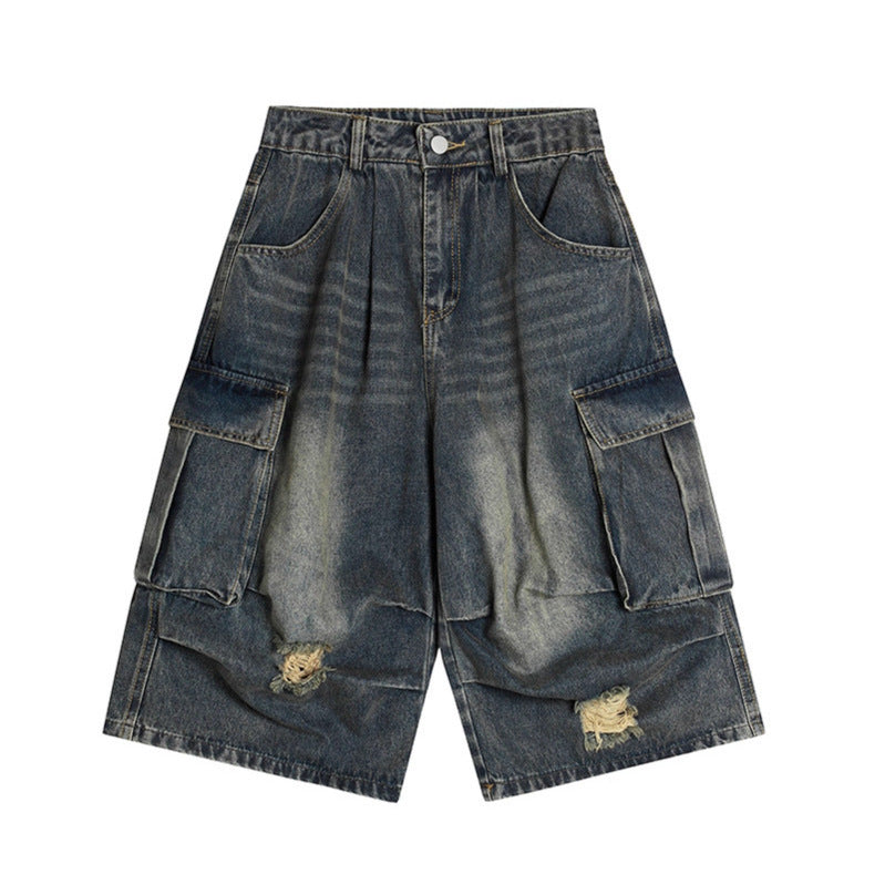 Distressed Cargo Denim Short
