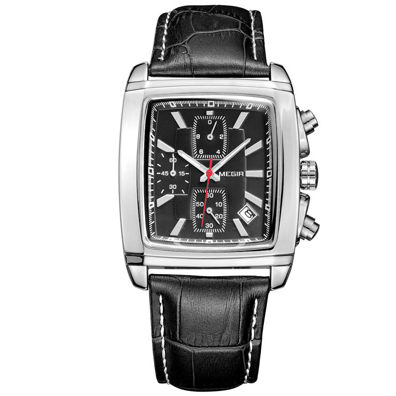 Stalen Chronograaf Horloge met Leren Band