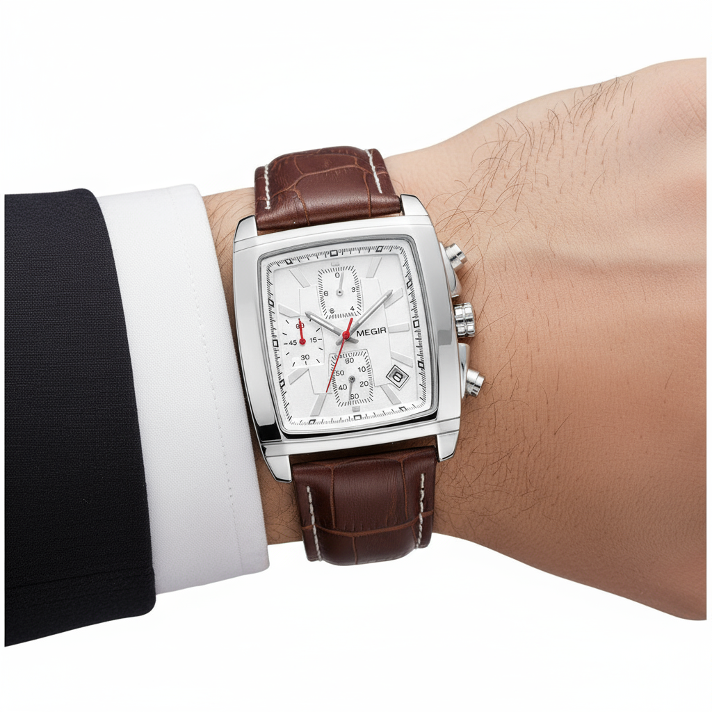 Stalen Chronograaf Horloge met Leren Band